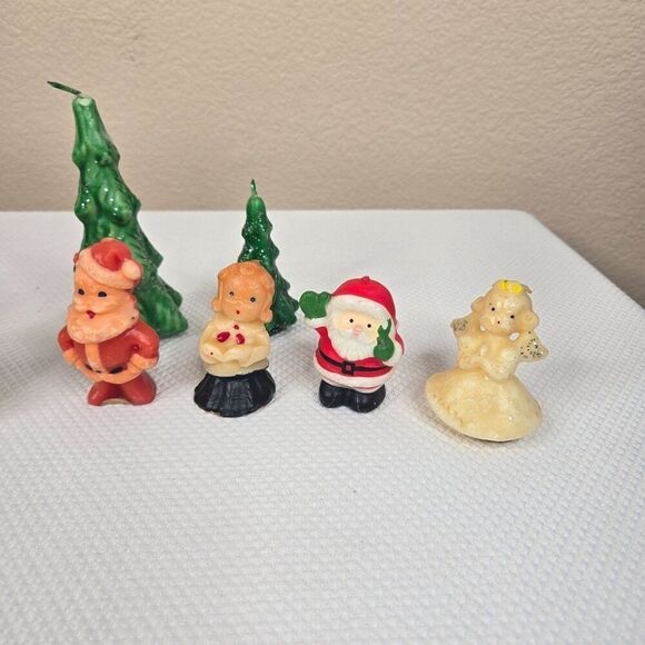 Vintage Gurly Halo Christmas Candle Lot 10 Santa Snowman Angel Tree Choir - Picture 2 of 16